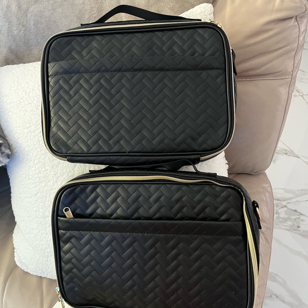 Elegant Black Quilted Cosmetic Bag NWOT